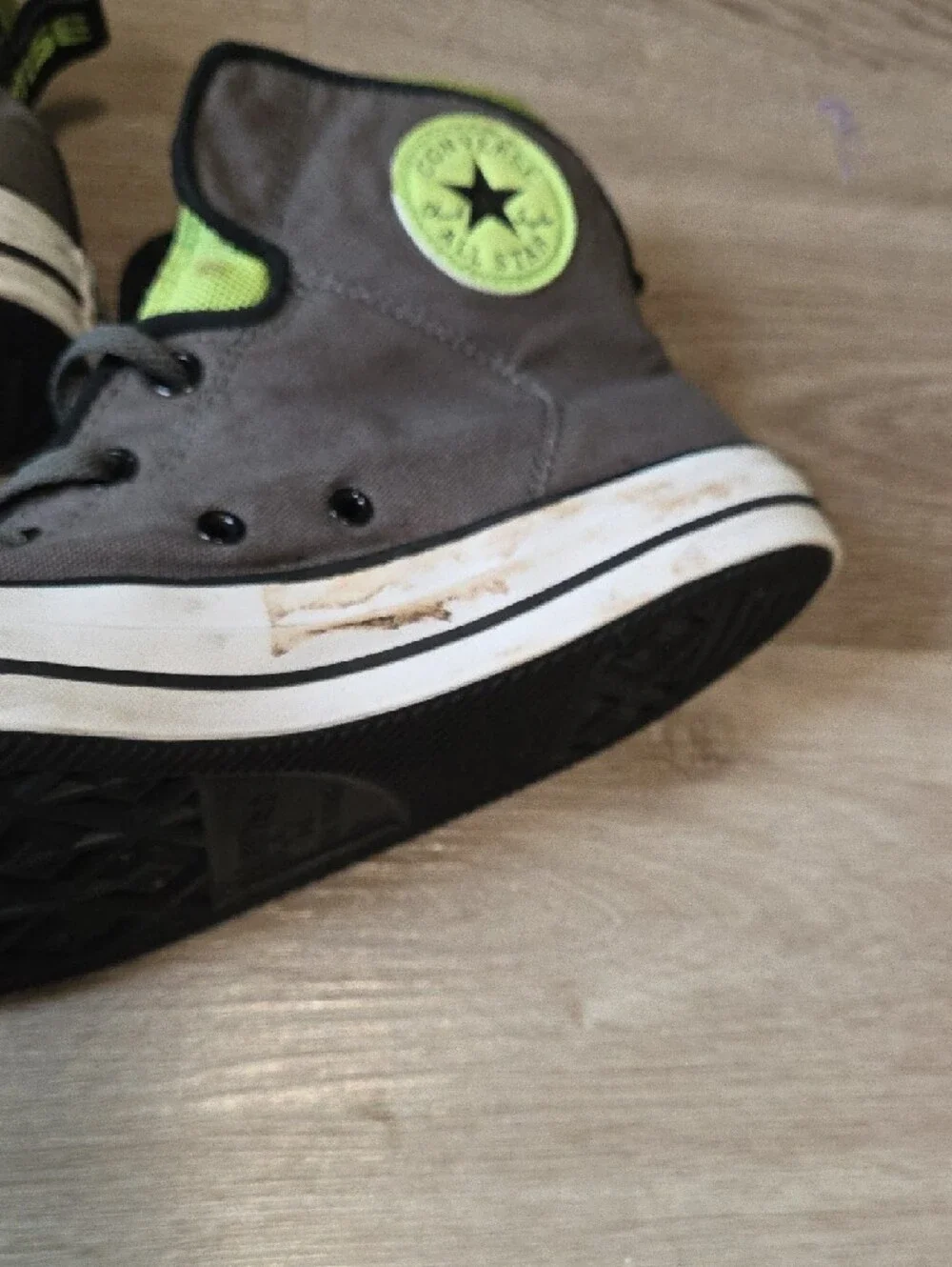 Allstar Converse High-Top Sneakers Gray with Neon Green Accents - Picture 6 of 7